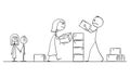 Vector Cartoon Illustration of Angry Couple of Man and Woman Building Wall Between Them. Concept of Relationship and