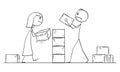 Vector Cartoon Illustration of Angry Couple of Man and Woman Building Wall Between Them. Concept of Relationship and