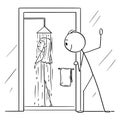 Vector Cartoon of Curious Man or Voyeur Watching Naked Woman Taking Shower in Bathroom Royalty Free Stock Photo