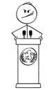 Vector Cartoon of Evil Man or Politician Speaking or Having Speech on Podium Behind Lectern