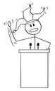 Vector Cartoon of Fool Man, Businessman or Politician Having Speech Behind Lectern with Jester Hat