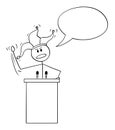 Vector Cartoon of Fool Man, Businessman or Politician Having Speech Behind Lectern with Jester Hat