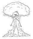 Vector Cartoon Illustration of Angry, Furious and Raging Man Expressing His Emotion with Nuclear Atomic Explosion in Royalty Free Stock Photo