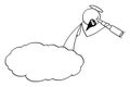 Vector Cartoon of God Looking Down Through Spyglass From the Cloud or Heaven