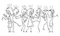 Vector Cartoon of Crowd of Addicted Zombies or Dead People Walking on the Street and Using Mobile Phones or Cellphones