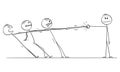 Vector Cartoon Illustration of Group of Businessmen Playing Tug-of-war with Strong Individuality