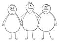 Vector Cartoon Illustration of Group of Three Angry Overweight or Fat Men