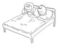 Vector Cartoon Illustration of Happy Heterosexual Couple of Man and Woman Lying Together in Bed in Bedroom
