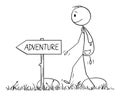 Vector Cartoon of Man or Hiker with Backpack Hiking on Adventure in Nature