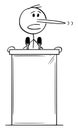 Vector Cartoon Illustration of Lying Politician with Long Nose Speaking Behind Lectern on Podium