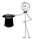 Vector Cartoon Illustration of Magician Holding Big Black Top Hat Ready to Do Some Magic.