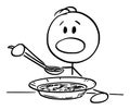 Vector Cartoon Illustration of Man or Boy Eating Soup with Spoon Royalty Free Stock Photo