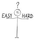 Vector Cartoon of Man or Businessman Deciding and Balancing Between Easy and Hard Ways.