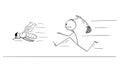 Vector Cartoon of Man or Businessman Chasing Big Fly or Insect with Swatter, Flapper or Fly-flap Royalty Free Stock Photo