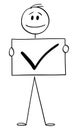 Vector Cartoon Illustration of Man or Businessman Holding Check Mark Sign, Positive Symbol of Yes or Correct.