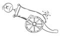 Vector Cartoon Illustration of Man or Businessman Loaded in Big Artillery Gun or Cannon Ready to Fire