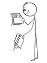 Vector Cartoon of Man or Businessman Looking at Calendar how the Year 2019 is Changing in 2020