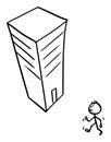 Vector Cartoon Illustration of Man or Businessman Walking in Modern High Skyscraper Office or Commercial Building, Job