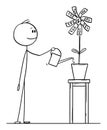 Vector Cartoon Illustration of Man or Businessman Watering Flower Blooming with Money