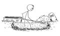 Vector Cartoon Illustration of Man Digging His Own Grave Royalty Free Stock Photo