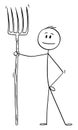 Vector Cartoon of Man or Farmer or Gardener Holding Fork or Pitchfork