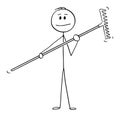 Vector Cartoon of Man or Farmer or Gardener Holding Rake