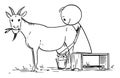 Vector Cartoon Illustration of Man or Farmer Milking Goat