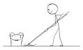 Vector Cartoon Illustration of Man Mopping or Cleaning the Floor