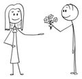 Vector Cartoon of Man Offering Flowers and Love to Woman on Date