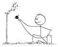 Vector Cartoon of Man or Ornithologist Recording Bird Singing or Birdsong with Microphone