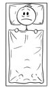 Vector Cartoon of Man with Problem Lying Alone in Bed