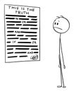 Vector Cartoon Illustration of Man Reading Censored Statement of the Truth