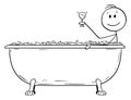 Vector Cartoon of Man Relaxing in Batch Tub with Glass of Wine