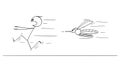 Vector Cartoon of Man Running Away in Fear from Big Mosquito or Insect