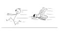 Vector Cartoon of Man Running Away in Fear from Big Fly or Insect