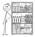 Vector Cartoon Illustration of Man With Stockpile of Food for Crisis or Epidemic. Royalty Free Stock Photo