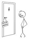 Vector Cartoon Illustration of Man Who Needs to Urinate But the Toilet is Out of Order Royalty Free Stock Photo