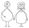 Vector Cartoon of Obese or Overweight Heterosexual Couple of Man and Woman Holding Hands