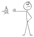 Vector Cartoon of High-principled or Principled Man Rejecting Bottle of Alcohol or Hard Liquor Royalty Free Stock Photo