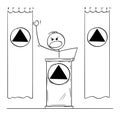 Vector Cartoon of Aggressive Man or Dictator Speaking or Having Speech on Podium Behind Lectern Royalty Free Stock Photo