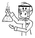 Vector Cartoon Illustration of Scientist Wearing Face Mask and Shield Working with Dangerous Chemical or Biological