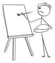 Vector Cartoon of Man Artist Painting on Canvas with Brush