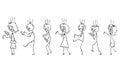 Vector Cartoon of Set of Addicted Zombies or Dead People Walking on the Street and Using Mobile Phones or Cellphones