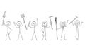 Vector Cartoon of Set of Angry Mob Stick Characters with Tools as Weapons Royalty Free Stock Photo