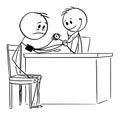 Vector Cartoon Illustration of Sick Man and Medical Doctor Measuring Him the Blood Pressure