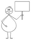 Vector Cartoon of Smiling Obese or Overweight Man Holding Empty Sign