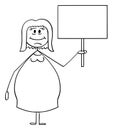 Vector Cartoon of Smiling Obese or Overweight Woman Holding Empty Sign