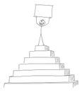 Vector Cartoon of Successful Man or Businessman Celebrating Success on the Peak of the Pyramid Holding Empty Sign in Royalty Free Stock Photo