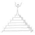 Vector Cartoon of Successful Man or Businessman Celebrating on the Peak of the Pyramid. Concept of Success. Royalty Free Stock Photo