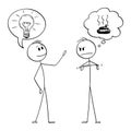 Vector Cartoon Illustration of Two Men or Businessmen, One With Idea and Second Thinking That This Idea is Shit or Crap